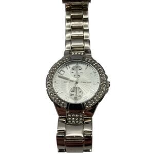 Sharp Looking Maunces Quartz Watch Silver Tone With Gems New Battery